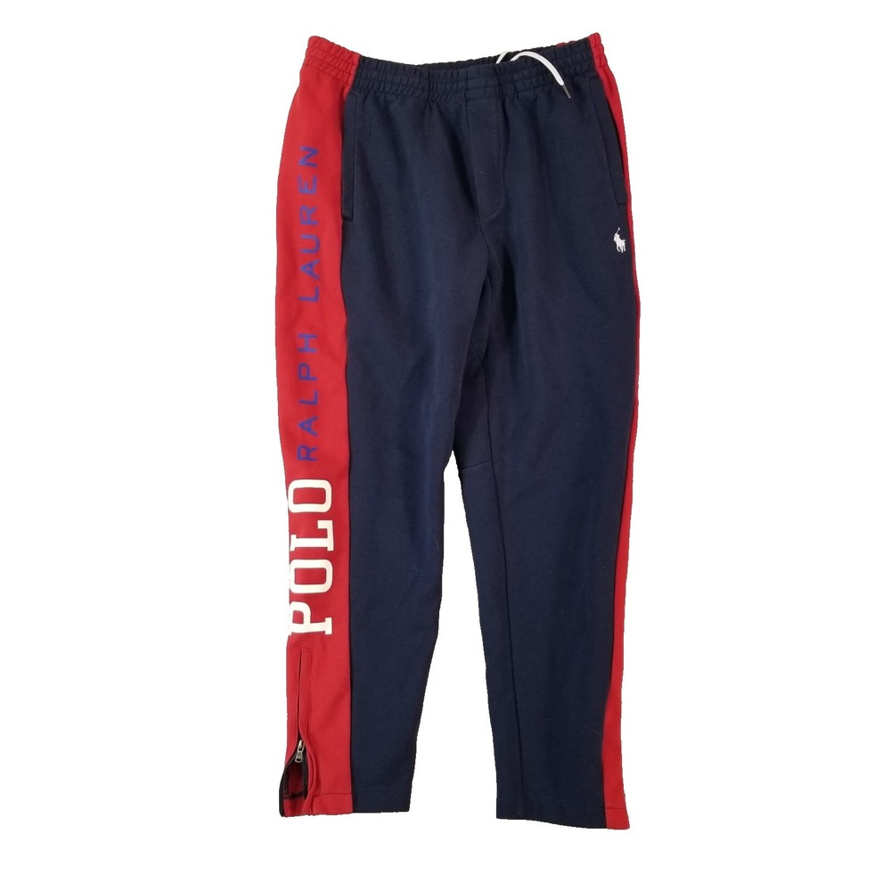 Polo Ralph Lauren track sweatpants jogger mens medium blue color block spell out